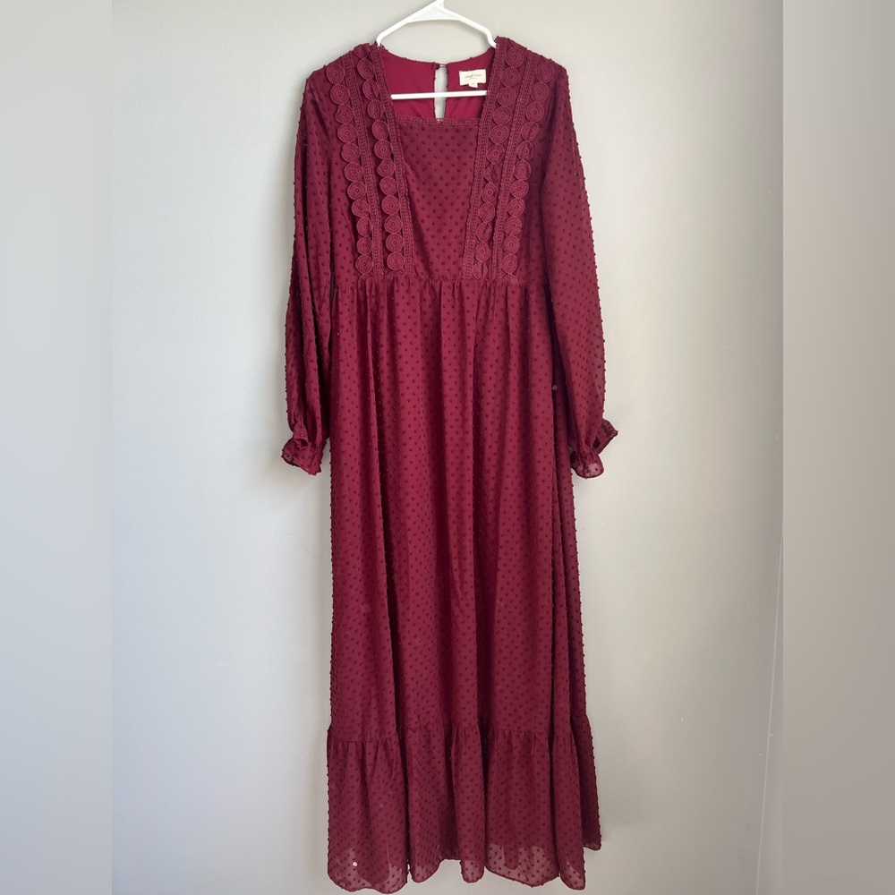 Orange Creek Deep Red Long Sleeve Dress